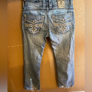 Rock Revival Light Wash Embroidered Back Pocket mens Jeans boot- Size 32